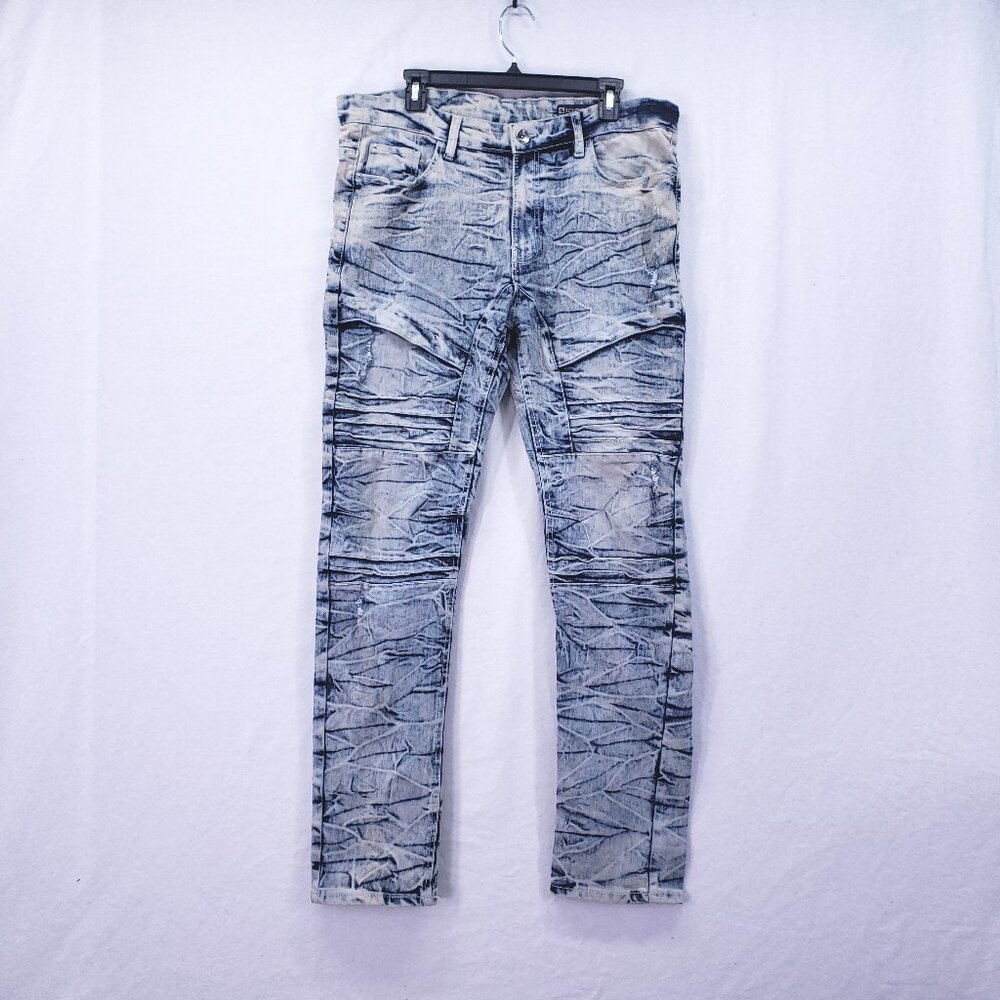 Southpole Skinny Acid Washed Distressed Denim Blue Jeans Men's Size 36x32
